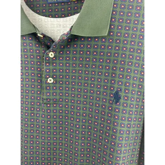 *Flawed Polo Ralph Lauren Soft Cotton Long Sleeve Polo Shirt Geometric Men's 2XB - Picture 3 of 11